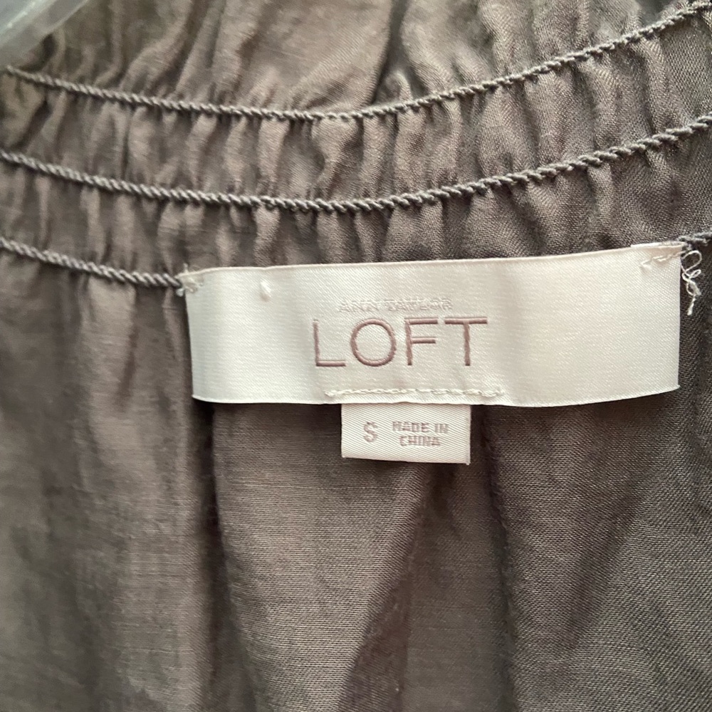 Loft Brown Button Front Ruffled Top Size Small - image 3